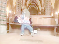 Couple sex play in a church