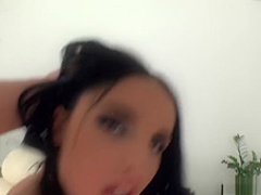 Kerry gets drilled on the couch and spreads to show her creampie