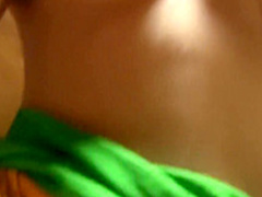 Stacked Asian cutie with pigtails fucks her snatch with a long dildo