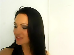 Dirty dominating bitch in red fishnets takes control over hot dong