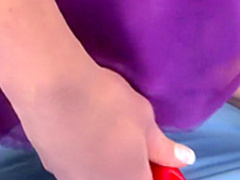 Absolutely stunning brunette cutie uses a glass dildo in her cunt