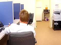 Big breasted milf boss Holly Halston fucks a younger guy in the office