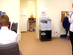 Big breasted milf boss Holly Halston fucks a younger guy in the office