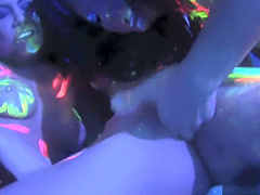 Alluring babes in sexy lingerie set up a lesbian threesome on the bed