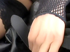 Striking babe in lingerie Lacy Thom works her lips up and down a cock