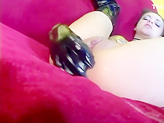 Hot solo girl playing with big dildos