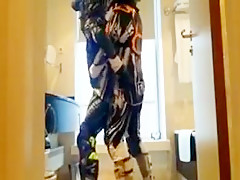 Bikers in the bathroom