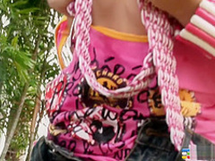 Smoking hot brunette beauty gets playful and buck naked outdoors