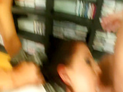 Sexy slim brunette Queenie invites two studs to satisfy her desires