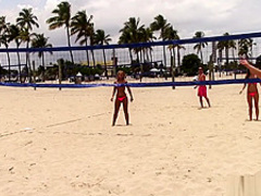 Striking babes get picked up at the beach and fucked hard by the pool