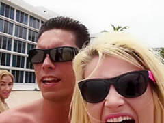 Striking babes get picked up at the beach and fucked hard by the pool