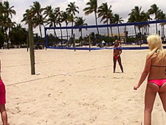 Striking babes get picked up at the beach and fucked hard by the pool