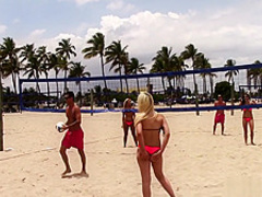 Striking babes get picked up at the beach and fucked hard by the pool