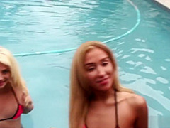 Striking babes get picked up at the beach and fucked hard by the pool