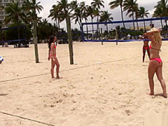 Striking babes get picked up at the beach and fucked hard by the pool