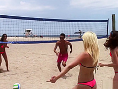 Striking babes get picked up at the beach and fucked hard by the pool