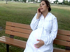 Petite brunette schoolgirl fucks a huge dick and gets a nasty creampie