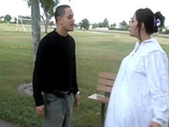 Petite brunette schoolgirl fucks a huge dick and gets a nasty creampie