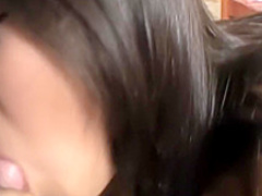 Skinny Asian babe sucks a cock, touches herself and gets fucked good