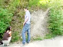 Tourists caught horny couple fucking on the road