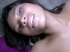 Sexy slender Latina with a cute smile knows her way around a big stick