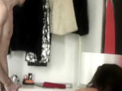 Tempting brunette in black stockings is for you