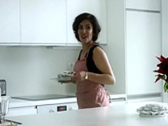 Tempting brunette in black stockings is for you