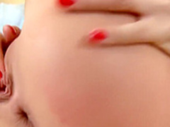 Enchanting blonde with pigtails Masha deeply fingers her shaved twat