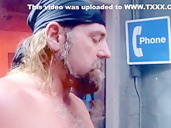 Ravishing redhead in sexy black lingerie goes wild for a large stick