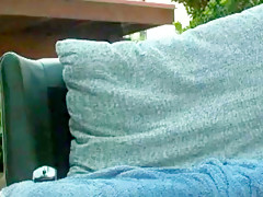 Hot Babe Masturbates on Couch Outdoor