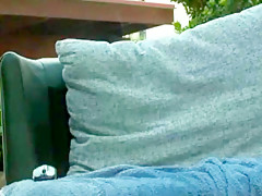 Hot Babe Masturbates on Couch Outdoor