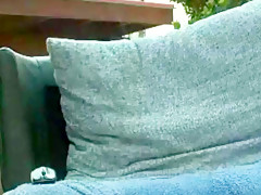 Hot Babe Masturbates on Couch Outdoor