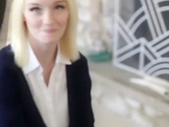 Blonde takes a big cock down her petite throat