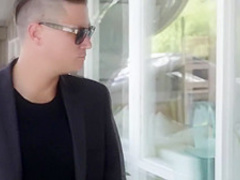 Blonde takes a big cock down her petite throat