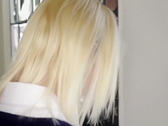 Blonde takes a big cock down her petite throat