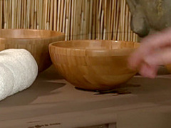 Massage Rooms Brunette goddess cums hard before wanking off big cock