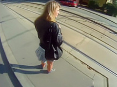 Blonde cutie tricked into outdoor sex