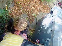 Blonde cutie tricked into outdoor sex