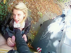 Blonde cutie tricked into outdoor sex