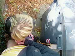 Blonde cutie tricked into outdoor sex