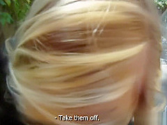 Blonde cutie tricked into outdoor sex