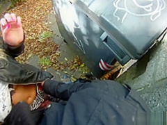 Blonde cutie tricked into outdoor sex