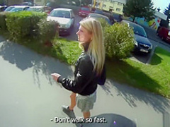 Blonde cutie tricked into outdoor sex