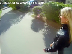 Blonde cutie tricked into outdoor sex