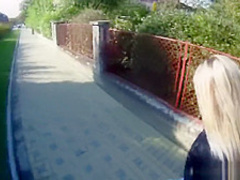 Blonde cutie tricked into outdoor sex