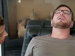 Big tit mama jerks and sucks a big hard cock