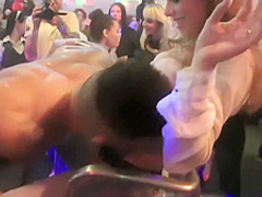 Girls at a party suck on cocks