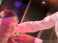 Elegant Euro lady pees before a glazing