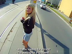 Blonde cutie tricked into outdoor sex