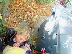 Blonde cutie tricked into outdoor sex